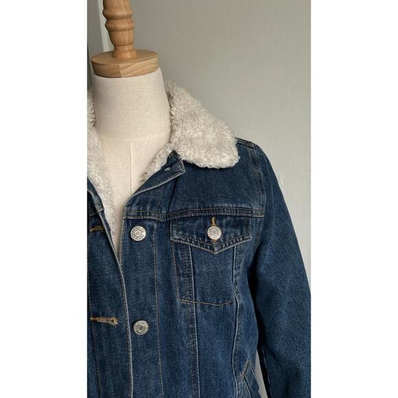 Vintage Denim Sherpa Lined Jacket Blue Western Style Coat Warm Winter, US 4 - Picture 3 of 5